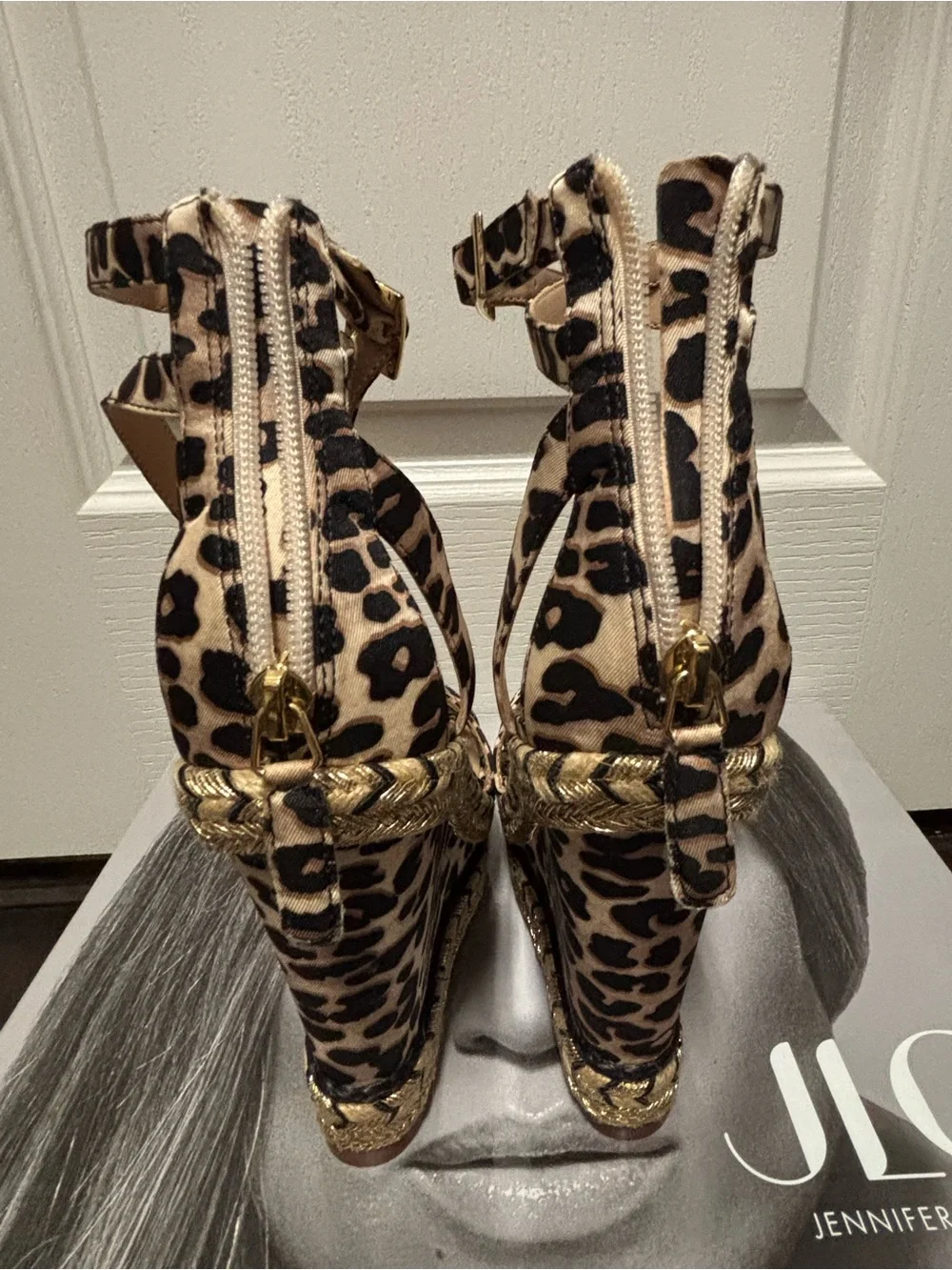 Leopard Print Espadrille Wedge Sandals with Ankle Tie